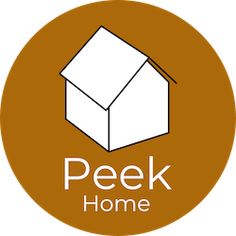 a round sticker with the words peek home written in white on an orange background