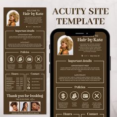 a brown and white hair salon resume template with an iphone on the table next to it