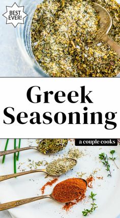 greek seasoning recipe on a plate with spoons