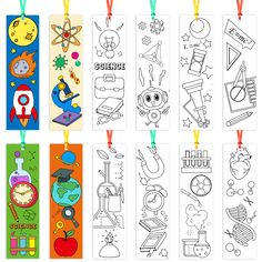 four bookmarks with different designs on them, one is for children and the other is for adults