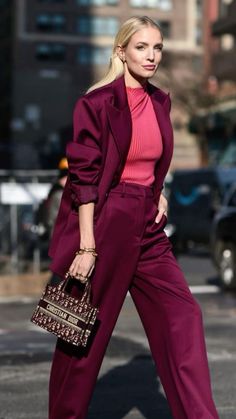 Burgundy Suit Women, Trent Coat, Viva Magenta, Burgundy Suit, 20th Century Fashion, Moda Paris, Plum Purple, Red Outfit