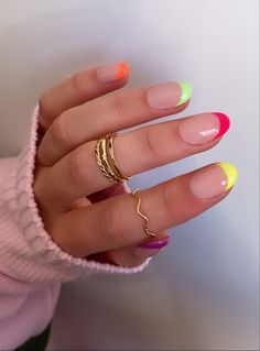 Neon Nail Colors, Neon Nail Art Designs, Nails Rainbow, Neon Nail Designs, Pedi Ideas, Minimalist Nail, Nail Goals, Bff Jewelry, Custom Press On Nails