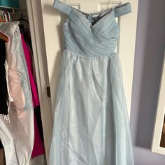 Brand New; Its Giving Cinderella Light Blue Bridesmaid Gown For Spring, Light Blue Maxi Dress For Bridesmaids, Off Shoulder Gown, Fashion Nova Dress, Fashion Nova Dresses, Fashion Nova, Cinderella, Off Shoulder, Color Blue