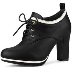 When going out with your friends for a night on the town, heading to work, or going out shopping, you'll love the comfort that our booties provide. They match perfectly with a dress or something a little more formal, like a dress, a romper, or another stylish outfit. Ankle Boots; Platform; Chunky Heel; Lace up; Vamp: Faux Leather; Outsole: Rubber; Heel: ABS; Heel Height: 3 8/9inches. Shaft Height: 2 3/4 inches. Platform: 3/5 inches. Size: 8.5. Color: black. Gender: female. Age Group: adult. Patt Lace Up Chunky Heels, Chunky Heel Ankle Boots, Womens Chunky Heels, Black Retro, Ankle Boots Black, Platform Heels Chunky, Heel Ankle Boots, Comfortable Heels, Stylish Shoes