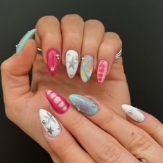 Funky August Nails, College Nails, Colorful Y2k, Nails Gel Nails, Custom Press On Nails, Cute Simple Nails, Summery Nails, Hard Gel