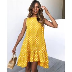 Make your friends admire you in this beautifully designed dress. Enjoy Summer in style. You will look gorgeous wearing this Ruffled Summer Dress. There has never been such a nice outfit to feel unique today! Yellow Knee-length Mini Dress For Casual Wear, Party Midi Dress With Ruffle Hem, Summer Sleeveless Dress With Ruffles, Knee-length, Summer Sleeveless Knee-length Dress For Brunch, Trendy A-line Brunch Dresses, Trendy Beach Dresses With Ruffles, Trendy Flowy Sleeveless Mini Dress, Summer A-line Sleeveless Dress With Ruffle Hem, Flirty A-line Sleeveless Dress For Summer