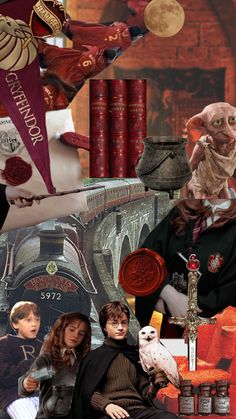 harry potter collage with hogwarts and hermione