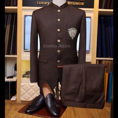 Bespoke chocolate brown prince coat with embellished patch pocket Prince Coat With Shalwar Kameez, Wedding Three Piece Suit, Tuxedo Tie, Prince Suit, Dress Man, Jodhpuri Suit, Prince Coat, Men Kurta, Tropical Fabric