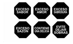 six black and white logos with the words exceso, saborr, escu