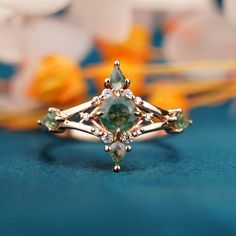 Gothic Retro Cross Moss Agate Ring Engagement Gold Ring for women, cross ring,wedding rings Green Gold Ring, Moss Agate Ring, The Gothic, Gold Colors, Edgy Style, Ring Stand, Agate Ring, White Gold Engagement Rings, Ring Engagement