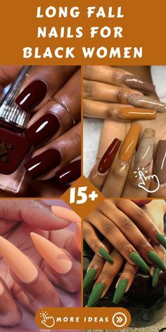 Fall Nail Designs On Black Women, Fall Nails African American, Fall Nails 2024 Black Women, Fall Nail Black Women, Matte Fall Nails Almond, Squoval Acrylic Nails Long, Fall Nail Designs Black Women, Narrow Square Acrylic Nails, Fall Nails For Dark Skin