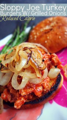 sloppy joe turkey burgers w / grilled onions