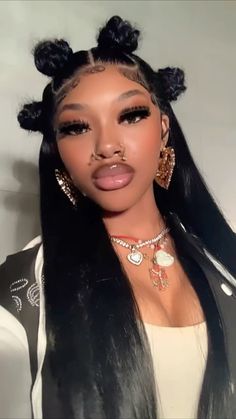 Baddie 90s Hairstyle, Slick Back Bun Lace Front Wig, Dramatic Eye Makeup Black Women, Black Hair Baddie Aesthetic, Slick Hairstyles Natural Hair, Gothic Baddie Makeup, Exotic Hairstyles, Ponytail Updo, Hair Techniques