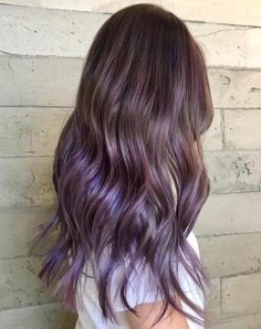 Purple Highlights Brown Hair, Purple Brown Hair, Balayage Ideas, Brown Ombre Hair, Purple Highlights, Short Brown Hair