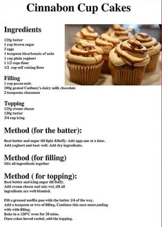 the recipe for cinnamon cup cakes is shown