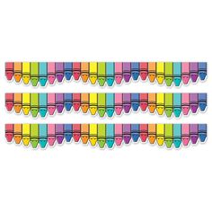 three rows of rainbow colored paper clips with hearts on the top, and one row of colorful