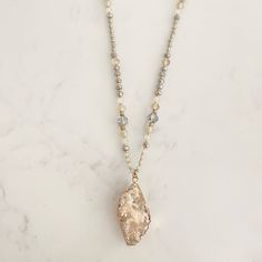 New, Never Worn. Grey Glass Crystal Beads And Natural White Druzy Stone - Has Great Sparkle To It. Necklace Is 34" Length. White Crystal Beaded Necklace, White Crystal Beaded Necklaces With Faceted Beads, Jewelry Studio, Grey Glass, Glass Crystal, Jewelry Diy, Natural Beads, Crystal Glass, Druzy