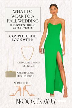 Be the best-dressed guest with these stunning fall wedding guest dresses. Ideal for September, October, and November weddings, these fall dress outfits are perfect for both formal and semi-formal events. Stay elegant and stylish with options that can be paired with boots for a cozy fall look. Gathered Maxi Dress, Emerald Green Dresses, Fall Dress Outfit, Wedding Guest Looks, Strapless Midi Dress, Elegant Fall