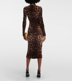 Jacquard leopard-print midi dress in brown - Dolce Gabbana | Mytheresa Leopard Print Long Sleeve Midi Dress, Elegant Leopard Print Midi Dress For Fall, Fall Leopard Print Knee-length Midi Dress, Luxury Fall Midi Dress, Leopard Print Midi Dress For Fall Party, Fall Leopard Print Midi Dress, Fall Leopard Print Midi Dress For Party, Fall Party Leopard Print Midi Dress, Chic Leopard Print Midi Dress