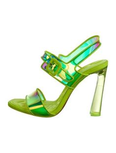 Christian Louboutin PVC Slingback SandalsMetallic & YellowPrintedLeather TrimStraps & Buckle Closure At UppersDesigner Fit: This style typically runs a half size to a full size small. Modern Heels With Adjustable Strap For Party, Green Formal Sandals With Buckle Closure, Designer Strap Heels For Summer, Designer Strappy Heels For Summer, Formal Green Sandals With Buckle Closure, Designer Heels With Strap For Summer, Green Slingback Sandals With Heel Strap For Evening, Green Slingback Sandals For Party, Green Ankle Strap Slingback Sandals For Party