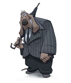 a cartoon dog dressed in a suit and holding an umbrella