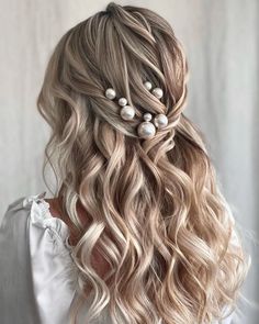 Half Up With Pearls, Viking Hair, Wedding Hairstyles Half Up Half Down, Hair Toppers