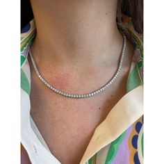 Beautiful and classic diamond tennis necklace. By Alexander Beverly Hills. 128 round brilliant diamonds, 14.08ct. Approximately H color and VS clarity. 18k white gold, 29.88 grams, 17in. Accommodated with an up-to-date digital appraisal by a GIA G.G. once purchased, upon request. Please contact us with any questions. White Platinum Tennis Necklace With Diamond Accents, White Platinum Tennis Necklace With Brilliant Cut, White Platinum Tennis Necklace With Single Cut Diamonds, Platinum Tennis Necklace, Dazzling Platinum Tennis Necklace With Brilliant Cut, White Platinum Tennis Necklace With Prong Setting, Platinum White Diamond Cut Tennis Necklace, Dazzling White Tennis Necklace With Prong Setting, Luxury White Platinum Tennis Necklace