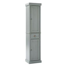 a tall gray cabinet with two drawers