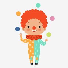 a cartoon clown with red hair and polka dots