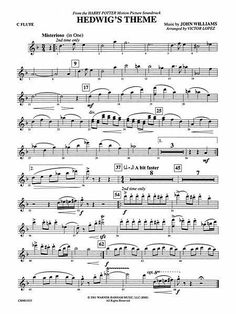 sheet music with the words hedwig's theme