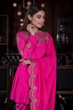 Shop for Vasavi Shah Pink Bamberg Silk Embroidered Anarkali Dhoti Set for Women Online at Aza Fashions Embroidered Anarkali, Short Kurta, Dhoti Pants, Scallop Hem, Kurta Set, Scalloped Hem, Embroidered Silk, Set For Women, Anarkali