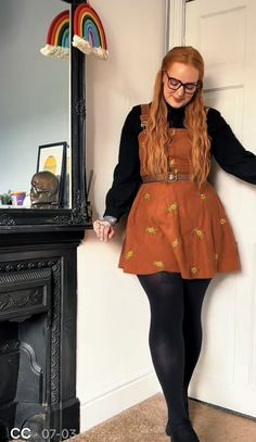 Plus Size Overall Dress Outfit, Gothic Fall Outfits Plus Size, Plus Size Light Academia Fashion, Curvy Fall Outfits Work, Bright Autumn Outfits, Witchy Plus Size Outfits, Plus Size Twee, Witch Asthetics Outfit, Curvy Cottagecore Outfits