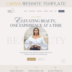 the website design for an expert beauty brand, canva web site template is shown