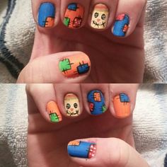 Nails Style Scare Crow Nails, Scarecrow Nail Art, Scarecrow Nails Designs, Evil Queen Nails, Easy Halloween Nails Diy, Scarecrow Nails, Scarecrows Nails, Bday Nails, Halloween Nails Diy