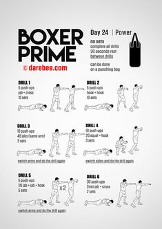 a poster with instructions for how to do the boxer prime exercise, in black and white