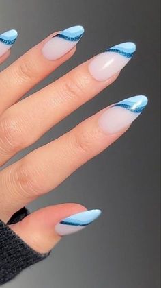 Winter Nails For January, Nail Ideas Neutral Colors, Oval Nail Designs Summer, Blue Cruise Nails, Tone Nails Ideas, Cool Nail Inspo 2024 Almond, Cute Beach Nail Ideas, Basic Nails Blue, Cut Nail Ideas