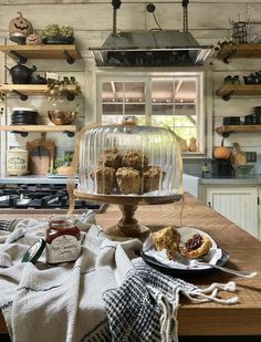 a table with food on it in a kitchen