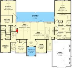 the floor plan for a house with an indoor swimming pool and large living room area