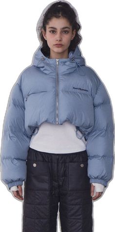 Oversized Cropped Winter Outerwear, Spring Streetwear Puffer Jacket With Detachable Hood, Cropped Puffer Jacket For Winter, Down Jacket, Collage, Pins, Blue