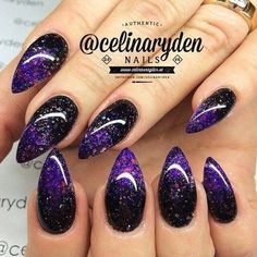 Black And Purple Nails, Black Ombre Nails, Witch Nails, Drag Make-up, Pointy Nails, Galaxy Nails, Halloween Nail Designs