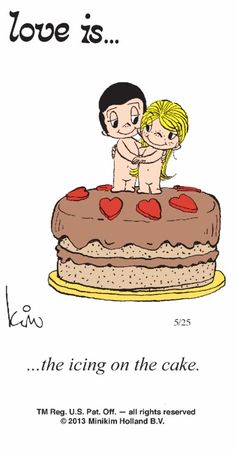 a card with an image of two people hugging on top of a cake