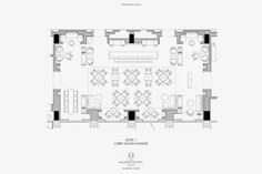 the floor plan for an office with two separate areas and three different seating areas on each side