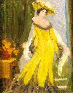 a painting of a woman in a yellow dress