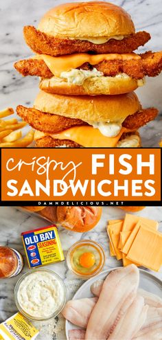 Try this seafood dinner idea! You'll want some fries or chips ready for this main course recipe. Complete with melted cheese and homemade tartar sauce, these Crispy Fish Sandwiches are so good! Lunch Food, Tartar Sauce, Brioche Buns, Chapati, Dinner Idea