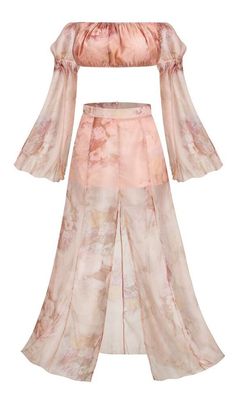 Bardot Crop Top with Belle Sleeve and Maxi Skirt in Vintage Rose Silk Split Front Skirt, Bardot Crop Top, Maxi Skirt Set, Silk Maxi Skirt, Rose Vintage, Cropped Tops, Floral Crop Tops, Luxury Fabrics, Princess Dress