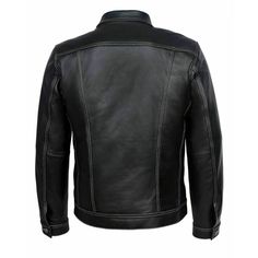 100% Genuine Cowhide - High Quality - Fast Shipping The 'TRUCKER' JacketAll time classic jacket that never, ever does out of fashion. Made from genuine 100% real cowhide leather. A very good quality jacket which will fit nicely on any men. Real leather ages beautifully with time. It takes on the character of the wearer. Natural leather is breathable so you wont feel sticky and suffocated as you do with PVC/Synthetic imitation. SIZING: Please measure yourself carefully with a measuring tape to av Classic Leather Jacket For Streetwear, Classic Business Leather Jacket With Double-needle Sleeve, Classic Leather Jacket With Contrast Stitching, Casual Leather Biker Jacket With Contrast Stitching, Classic Black Leather Jacket With Leather Lining, Black Leather Biker Jacket With Contrast Stitching, Black Leather Jacket With Double-needle Stitching, Classic Outerwear With Contrast Stitching For Streetwear, Classic Black Outerwear With Leather Lining