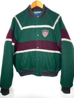 Classic Long Sleeve Sport Coat For College, Vintage Winter Sport Coat For College, Vintage Varsity Jacket With Button Closure For Winter, Vintage Winter Varsity Jacket With Button Closure, Retro Burgundy Long Sleeve Outerwear, Vintage Long Sleeve Wool Varsity Jacket, Vintage Green Sport Coat For Fall, Vintage Green Long Sleeve Sport Coat, Vintage Red Varsity Jacket With Long Sleeves