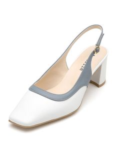 Editor's NotesAMELLIE's shoes can be matched for various formal and casual stylings.- Classical and sophisticated mood- Square shape- Soft leather texture- Modern design- Daily point itemMeasurements(in.)- Size KR 225MM ~ 250MM (US 5.5 ~ 8)- Heel : 2.36 in.*Fits true to size*In the case of a slingback  the heel may come out of the shoes even if it is regular size to you. If you are not comfortable with this part  I recommend you to order shoes one size larger.Composition & Care- Upper: Sheep Classic Formal Slingback Pumps With Contrasting Heel, Formal Slingback Pumps With Square Toe And Contrasting Heel, Formal Slingback Pumps With Contrasting Heel Counter, Classic Formal Slingback Pumps With Padded Heel, White Slingback Pumps With Contrasting Heel Counter, White Leather Almond Toe Slingback Pumps, Classic White Closed Toe Slingback Pumps, White Heel Strap Court Shoes For Office, Elegant Square Toe Slingback Pumps For Business