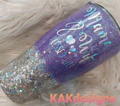 purple and silver glitter tumbler with the words happy new year on it