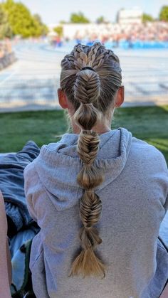 Low Hairstyles For Sports, Color Guard Hair, Beach Wave Hairstyles, Braided Updo Hairstyles, Softball Games, Softball Hair